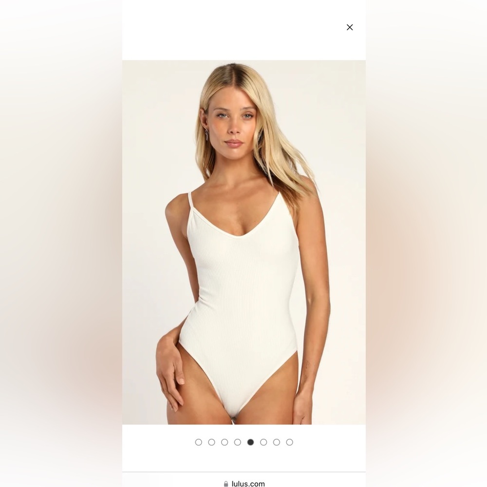 Lulus Talula White Ribbed V-Neck Cami Bodysuit size M